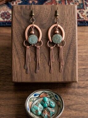 Hand Crafted By Me, Elegant Copper and Patina Bead Earrings